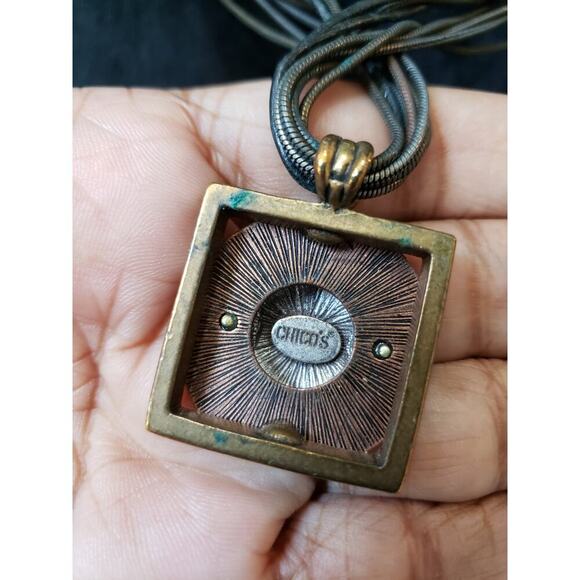 Women's Chicos Multi Strand Metal Necklace Geometric Pendant Hook Clasp Boho - Picture 6 of 7